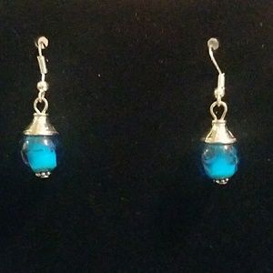 Retro 40s Pair Blue Blown Glass Earrings